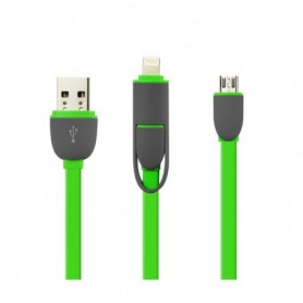 IPHONE 6 AND MICRO USB FLAT CABLE 3.2FT 2-IN-1 USB DATA IN GREEN