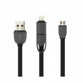 IPHONE 6 AND MICRO USB FLAT CABLE 3.2FT 2-IN-1 USB DATA IN BLACK