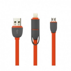 IPHONE 6 AND MICRO USB FLAT CABLE 3.2FT 2-IN-1 USB DATA IN CORAL RED