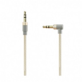 NYLON BRAIDED RIGHT ANGLE 3.5MM MALE TO MALE STEREO AUDIO CABLE 3.9FTS IN GOLD