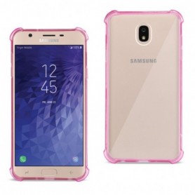 Samsung J7(2018) Clear Bumper Case With Air Cushion Protection In Clear Hot Pink