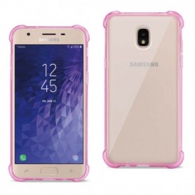 Samsung J3(2018) Clear Bumper Case With Air Cushion Protection In Clear Hot Pink