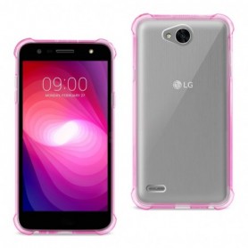 LG X Power 2 Clear Bumper Case With Air Cushion Shock Absorption In Clear Hot Pink